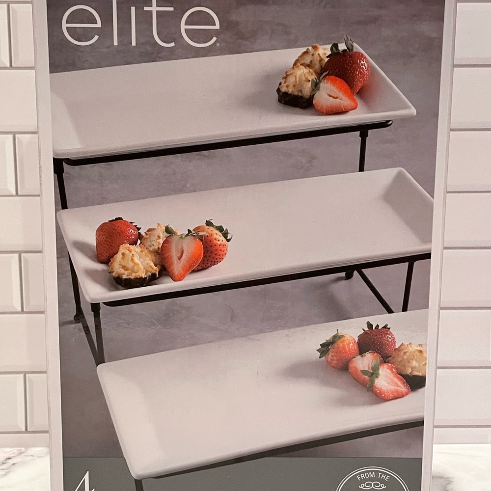 Gibson Elite 3 Tiered Porcelain Plate Set With Metal Rack